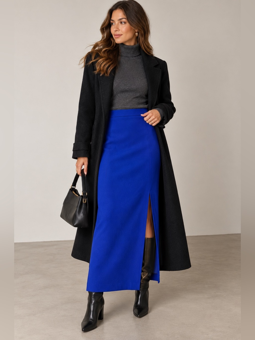 100% Pure Wool Colbolt Blue Maxi Skirt